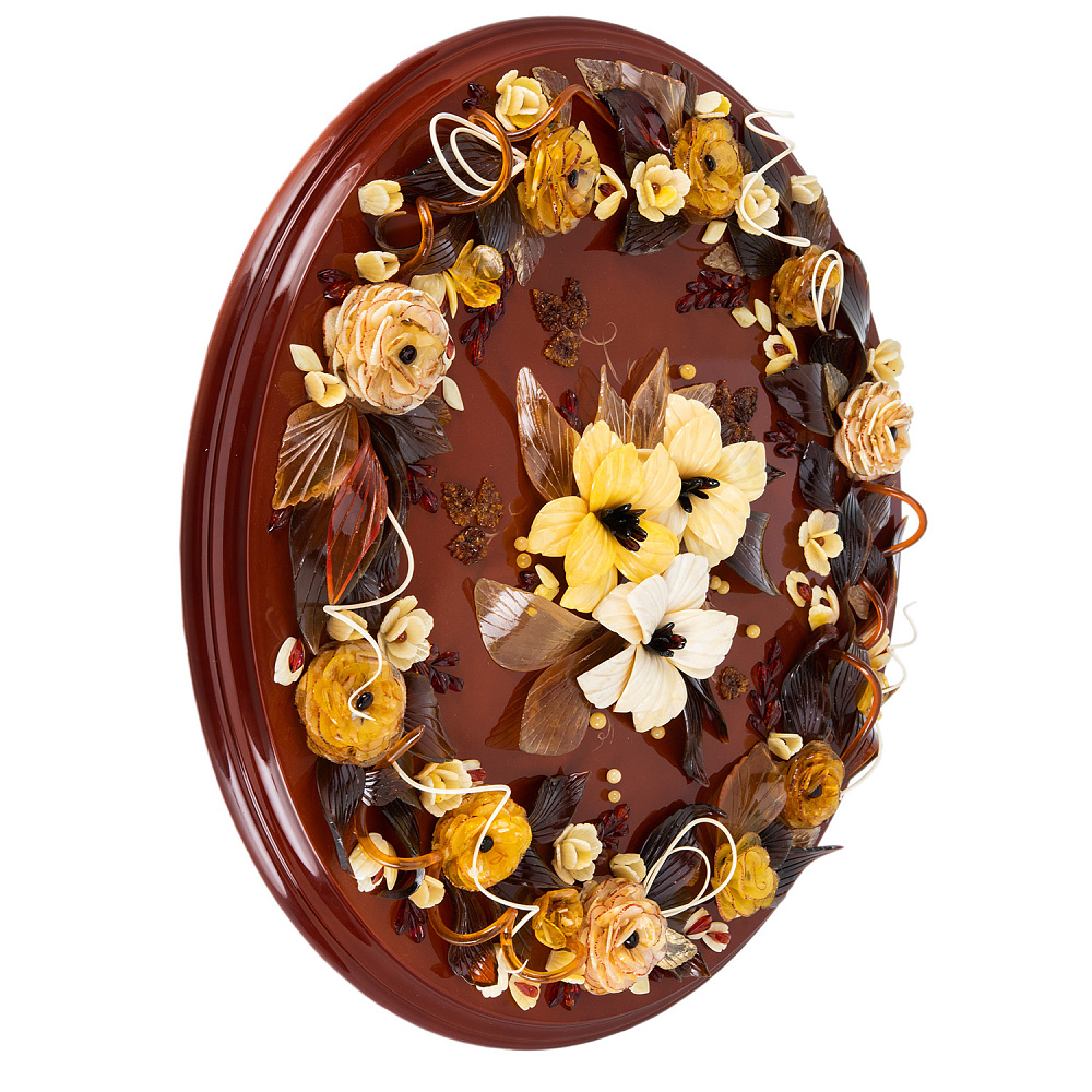 Панно настенное из янтаря «Венок из роз» 45х45 см - интернет магазин Русь Велика я фото 1