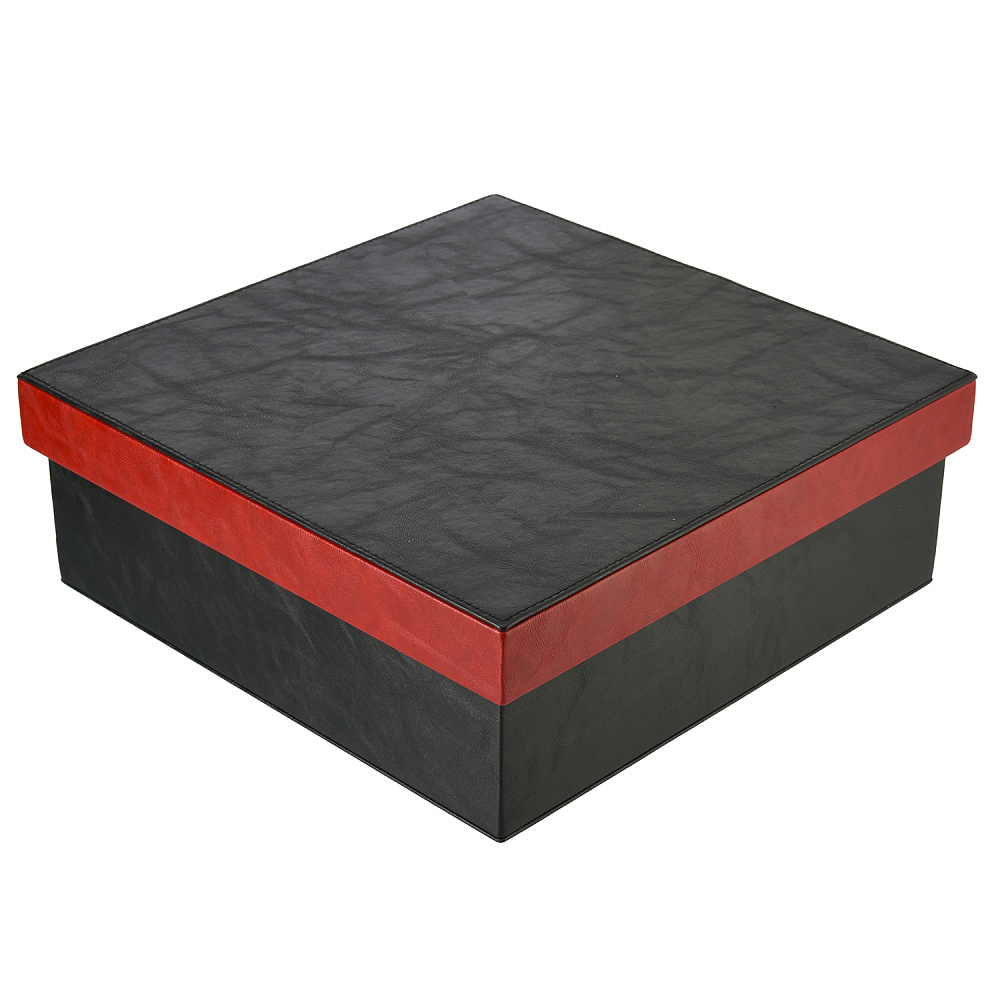 Подарочная упаковка из экокожи черно-красная 31,5х31,5х11,5 см - интернет магазин Русь Велика я 