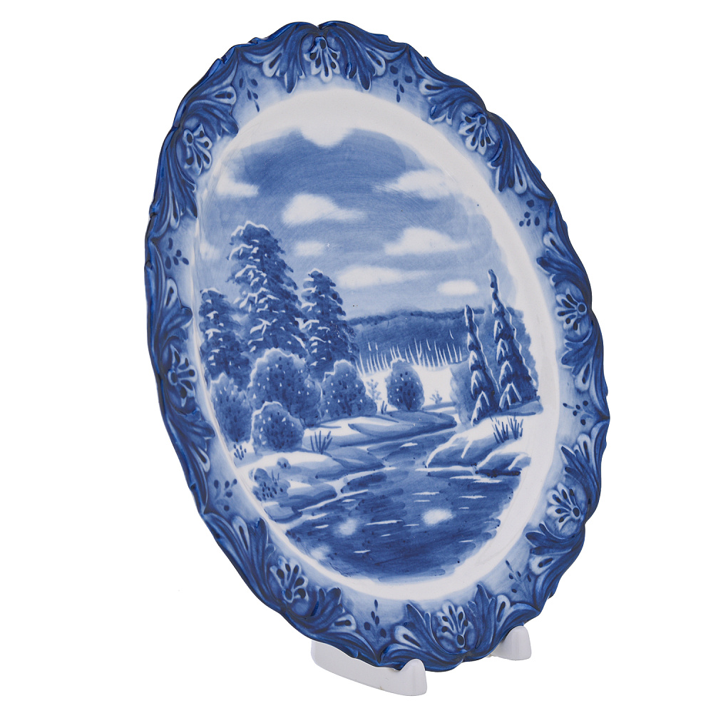 Тарелка декоративная «Зимний пейзаж». Гжель - интернет магазин Русь Велика я фото 2