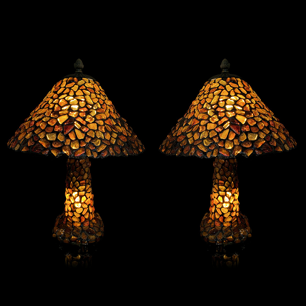 Комплект из двух настольных ламп из янтаря и бронзы «Зонтик» - интернет магазин Русь Велика я 