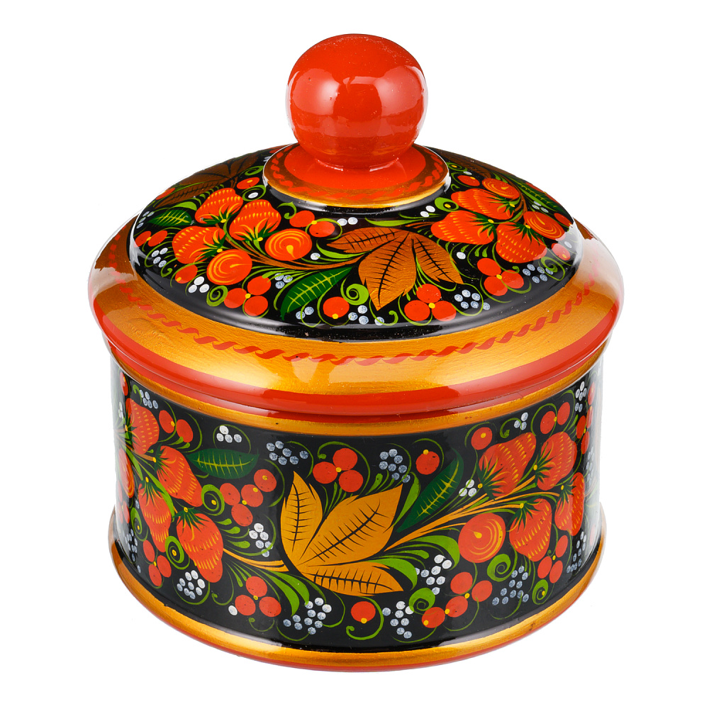 Деревянная круглая шкатулка с росписью «Клубника». Хохлома - интернет магазин Русь Велика я фото 2