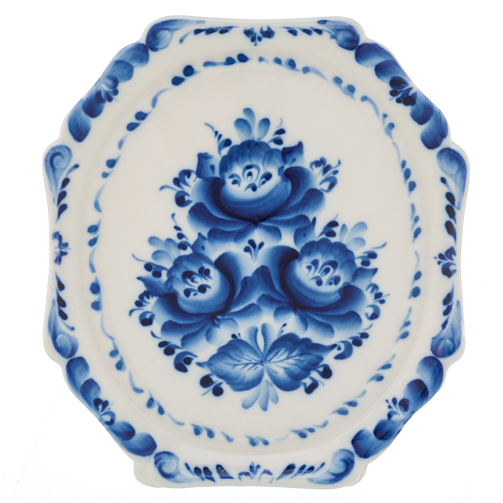 Плакетка настольная «Цветы». Гжель - интернет магазин Русь Велика я 