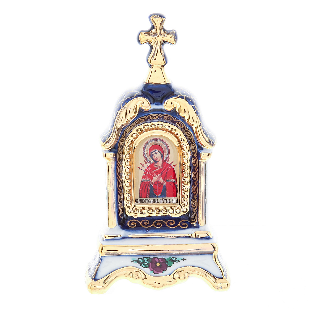 Киот настольный «Божья Матерь Семистрельная» Гжель 5х10 см - интернет магазин Русь Велика я 