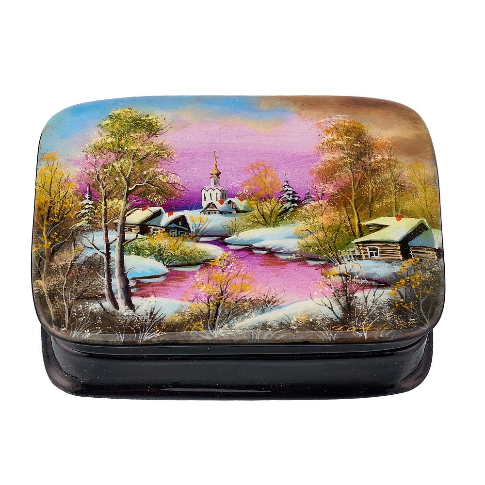 Шкатулка из папье-маше с художественной росписью «Зима» - интернет магазин Русь Велика я 