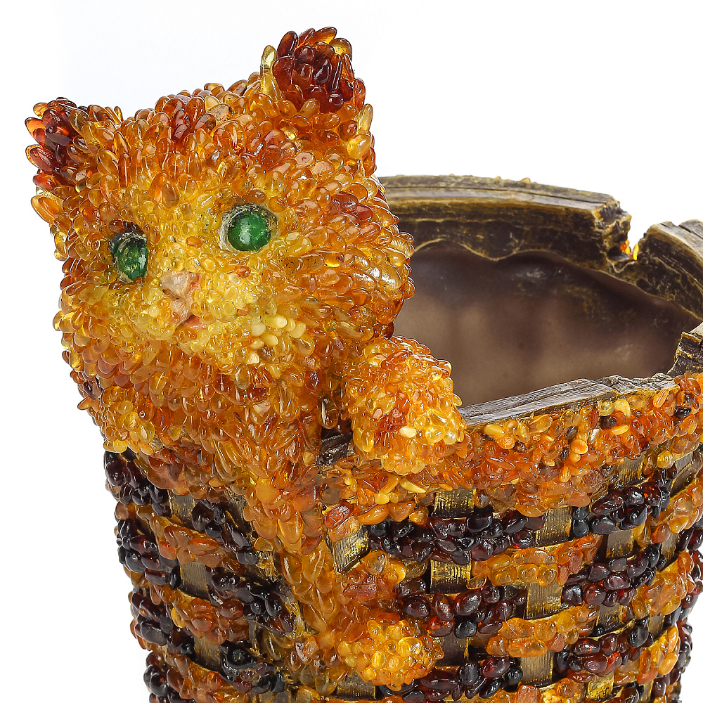 Скульптура-кашпо из янтаря «Кот в корзинке» - интернет магазин Русь Велика я фото 5