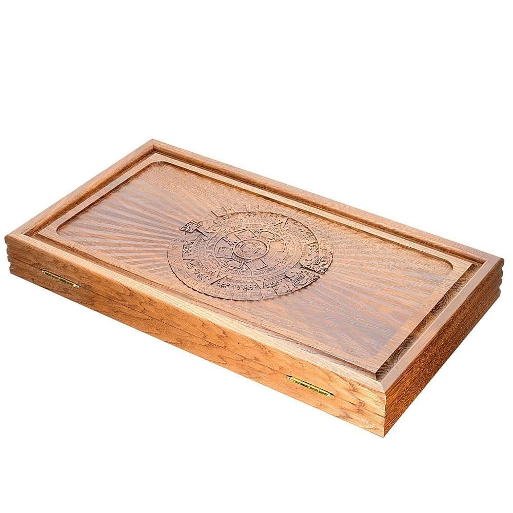 Нарды деревянные резные «Календарь Майя» из массива чёрного дуба - интернет магазин Русь Велика я фото 1