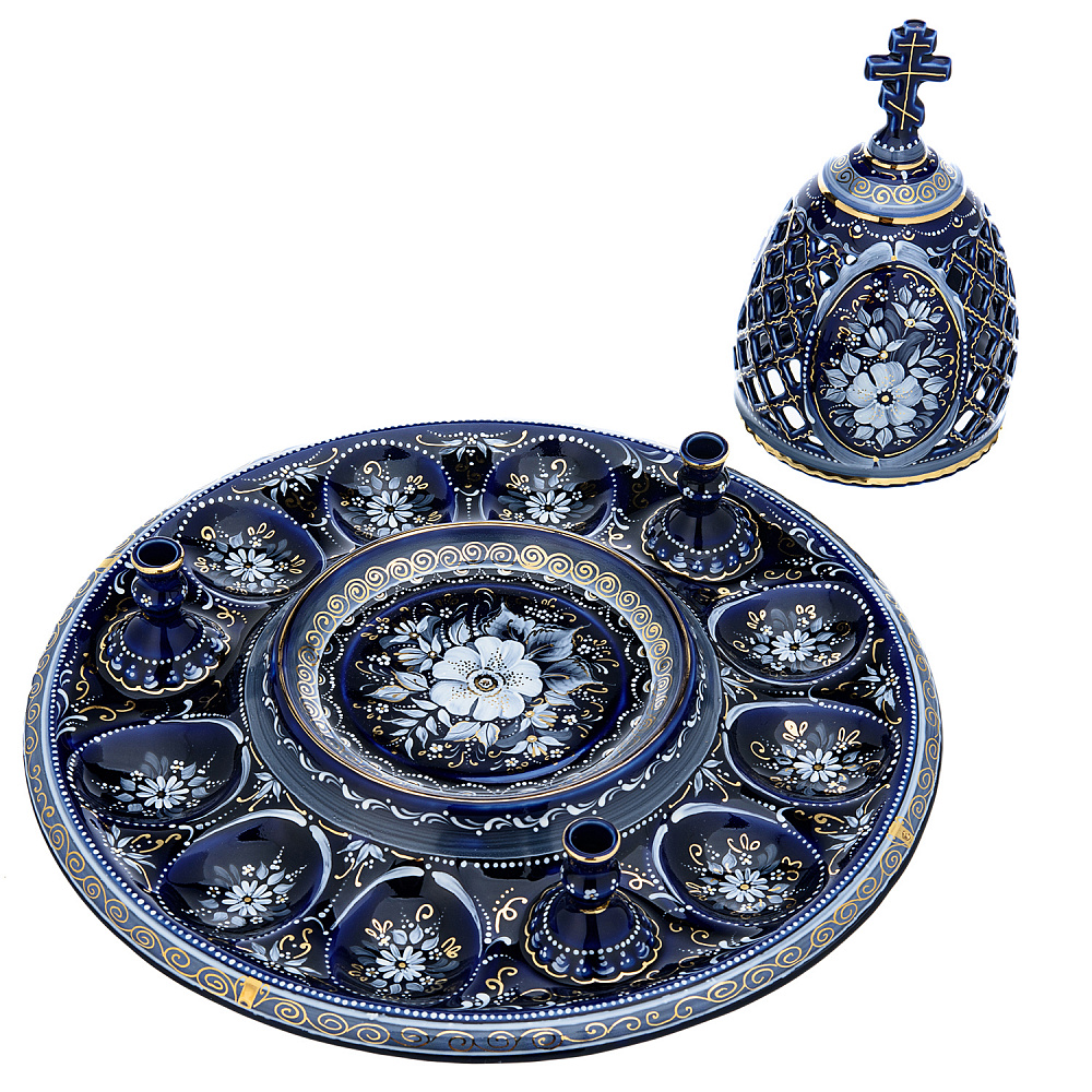 Пасхальница на 9 яиц «Морозко». Гжель в золоте - интернет магазин Русь Велика я фото 4