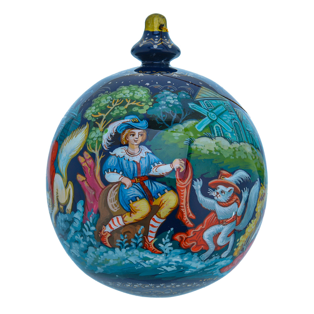 Елочный шар с росписью «Кот в сапогах» - интернет магазин Русь Велика я 