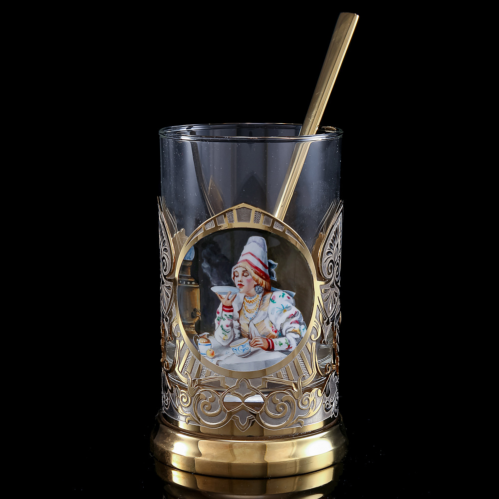 Подстаканник с ложкой «Сказки. Русские красавицы». Златоуст - интернет магазин Русь Велика я 