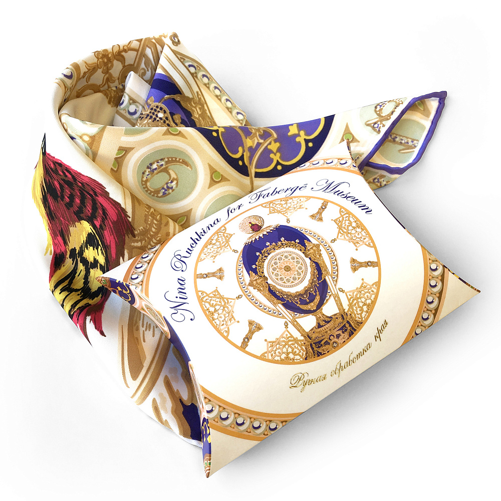 Платок шелковый «Фаберже. яйцо-часы Петушок» 65х65 см - интернет магазин Русь Велика я фото 6