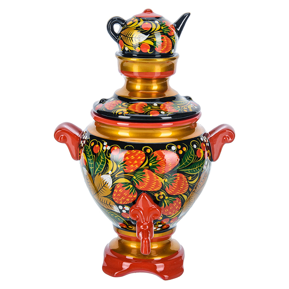 Сувенирный самовар-шкатулка «Клубника». Хохлома - интернет магазин Русь Велика я 