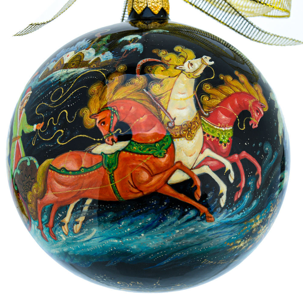 Новогодний елочный шар с росписью «Тройка» - интернет магазин Русь Велика я фото 4