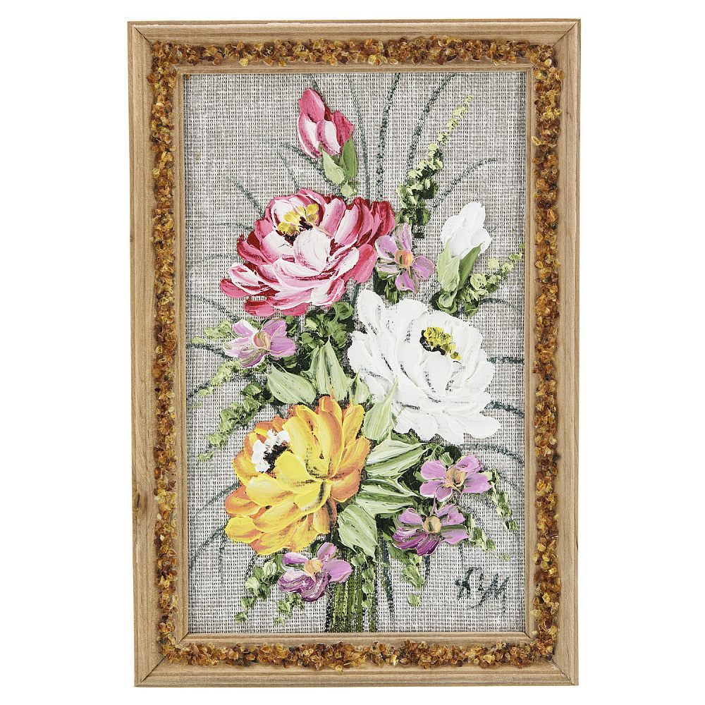 Панно в янтарной раме «Букет цветов» 27х18 см - интернет магазин Русь Велика я 