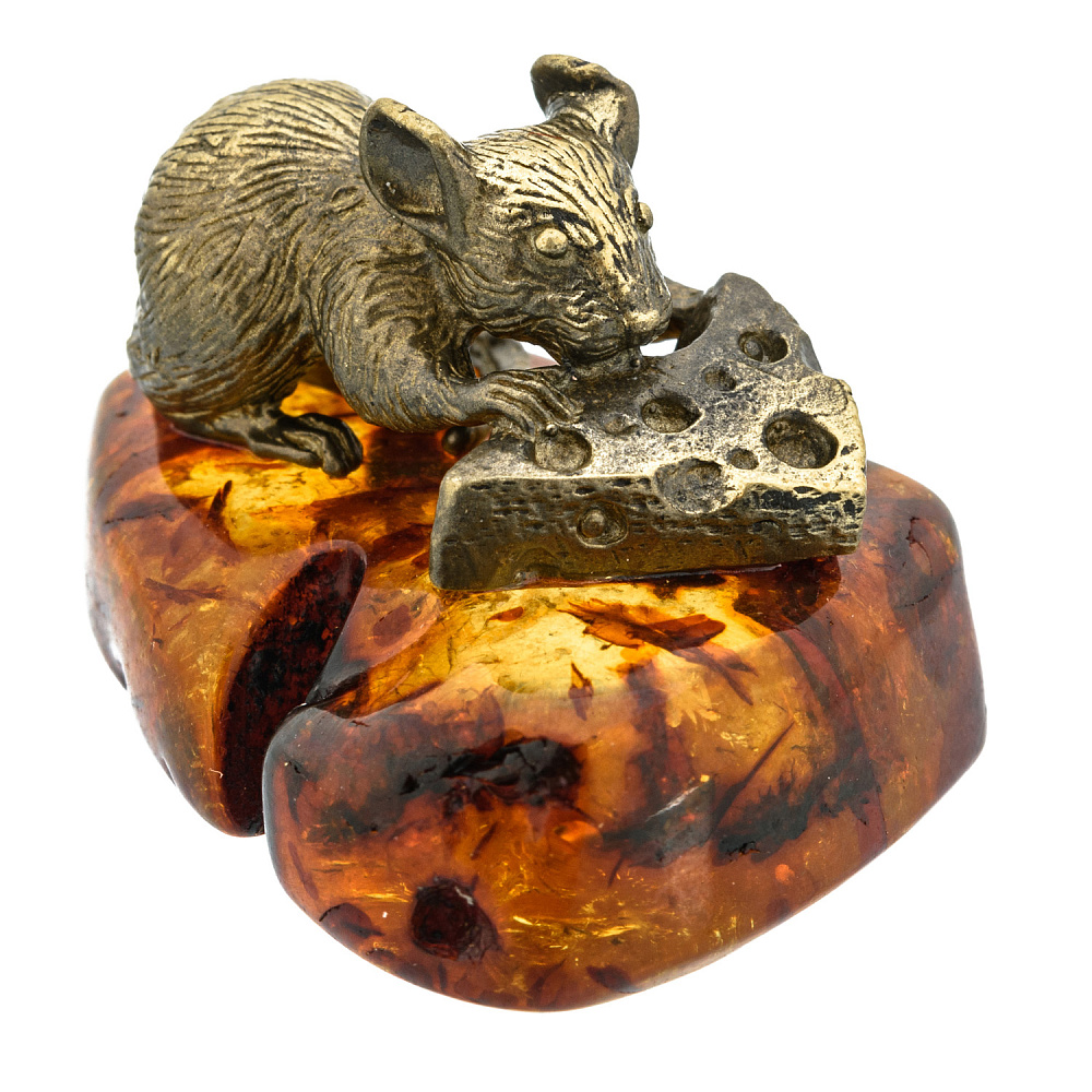Статуэтка с янтарем «Крыса кушает сыр» - интернет магазин Русь Велика я фото 1