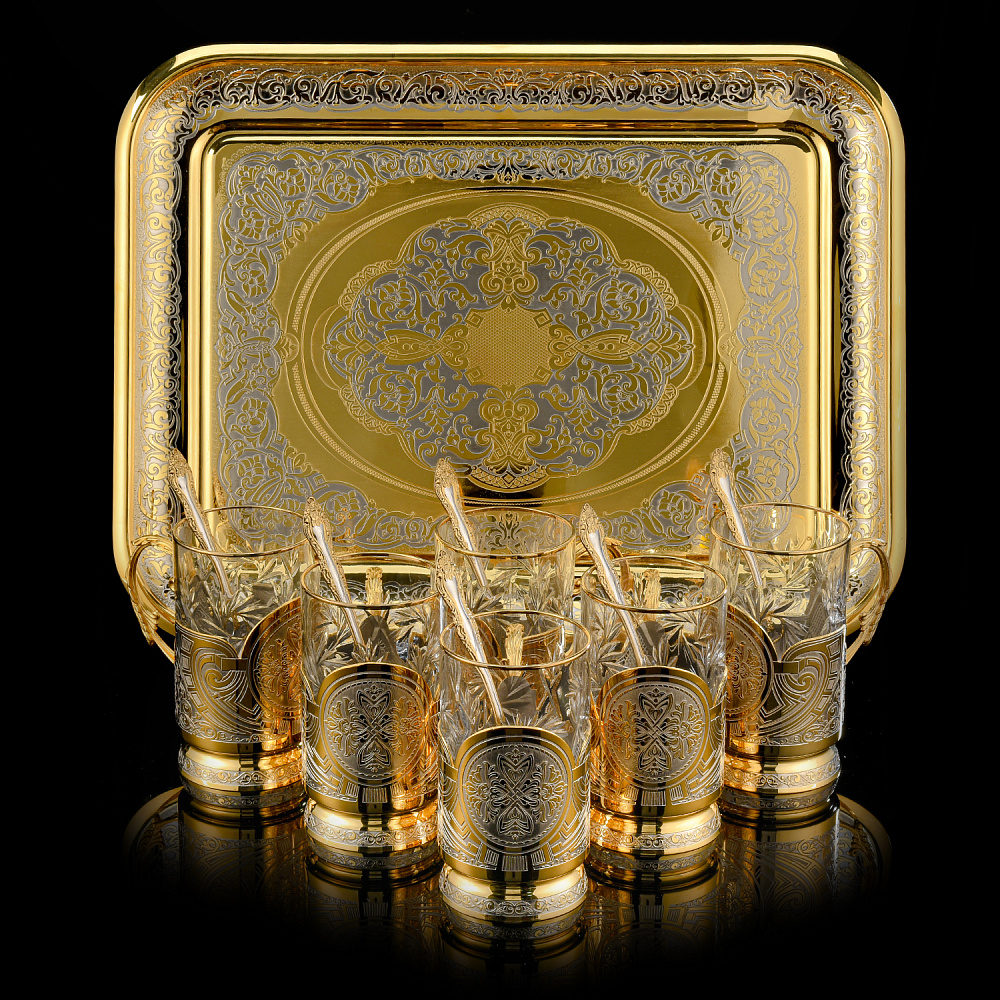 Чайный набор с подстаканниками. Златоуст - интернет магазин Русь Велика я 