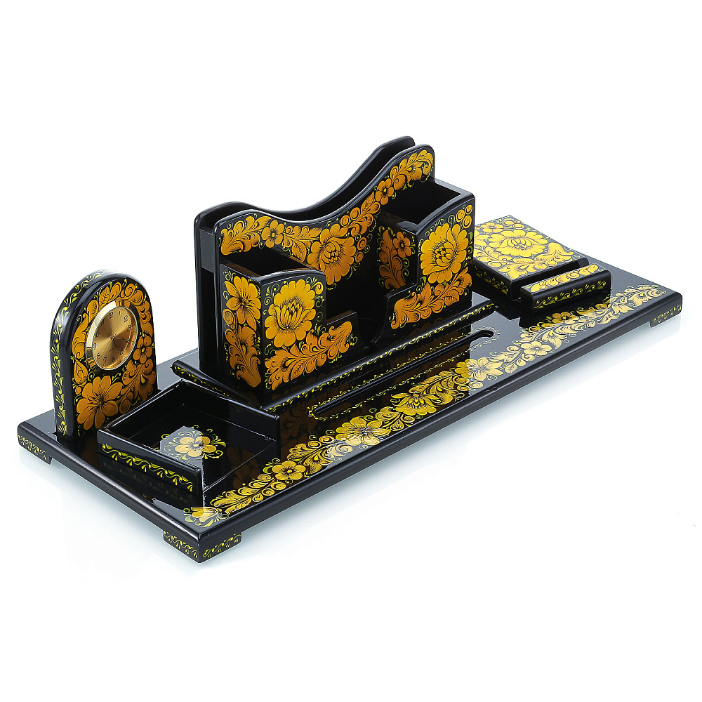 Настольный набор из дерева «Черная кудрина». Хохлома - интернет магазин Русь Велика я фото 3