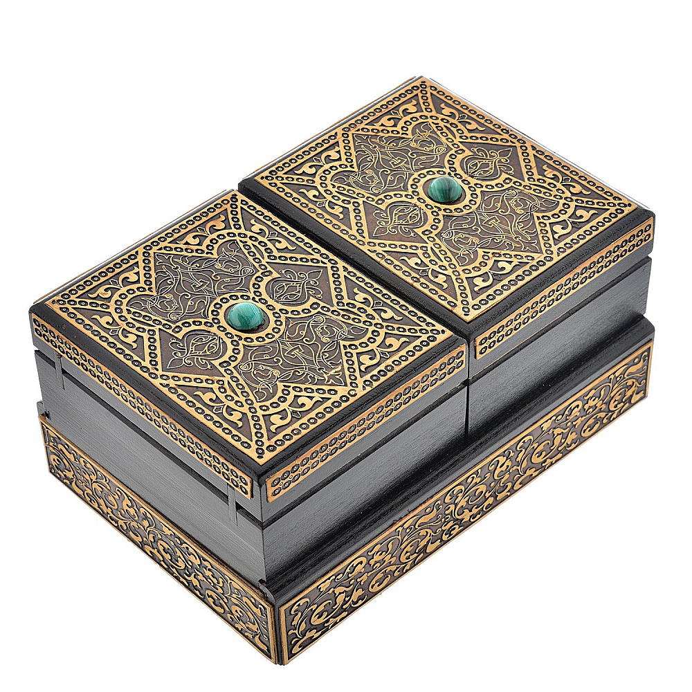 Шкатулка раздвижная из бересты с малахитом - интернет магазин Русь Велика я 