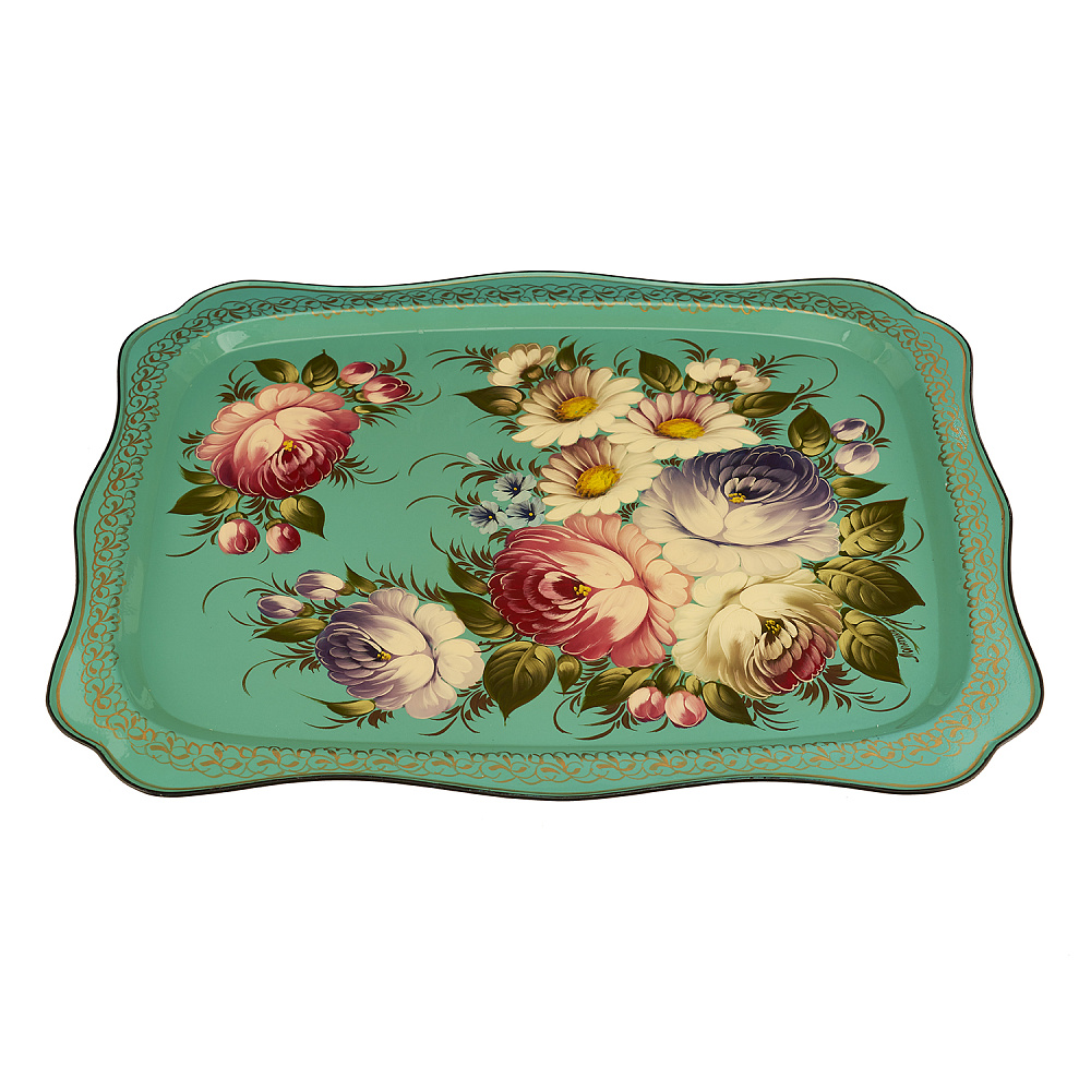 Поднос с авторской росписью «Цветы» 46х37 см - интернет магазин Русь Велика я фото 2