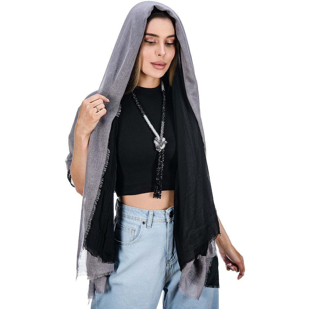 Набор парных палантинов с бусами-жгутом «Дуэт». Серебристо-черный - интернет магазин Русь Велика я фото 3