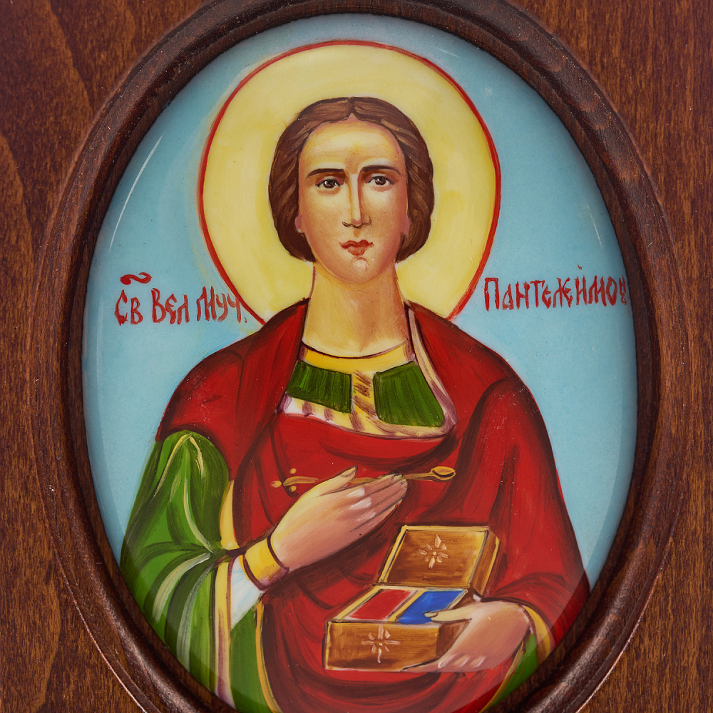 Икона «Святой Пантелеймон». Ростовская финифть 10,5х13,5 см - интернет магазин Русь Велика я фото 2