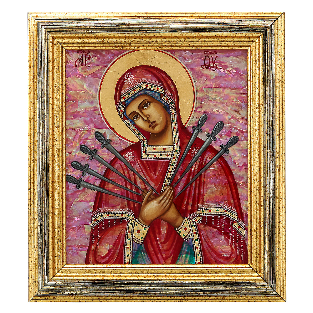 Икона на перламутре «Божья Матерь Семистрельная» 16 х 18 см - интернет магазин Русь Велика я 