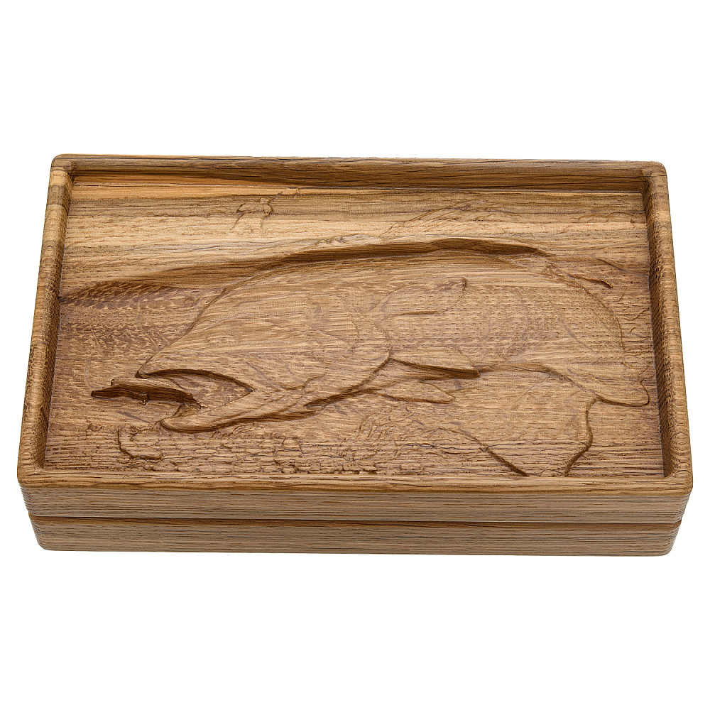 Домино в резной дубовой шкатулке «Форель» - интернет магазин Русь Велика я 