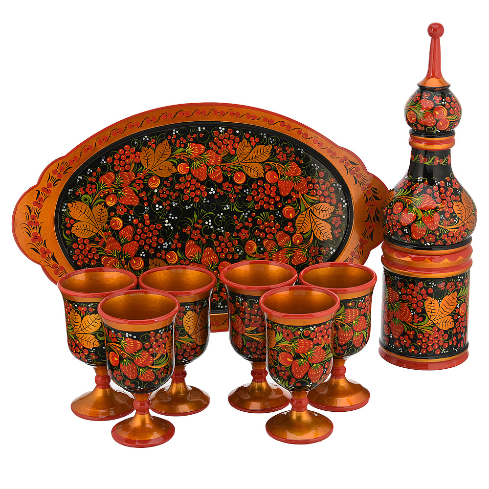 Питейный набор для шампанского «Ягоды». Хохлома - интернет магазин Русь Велика я фото 1