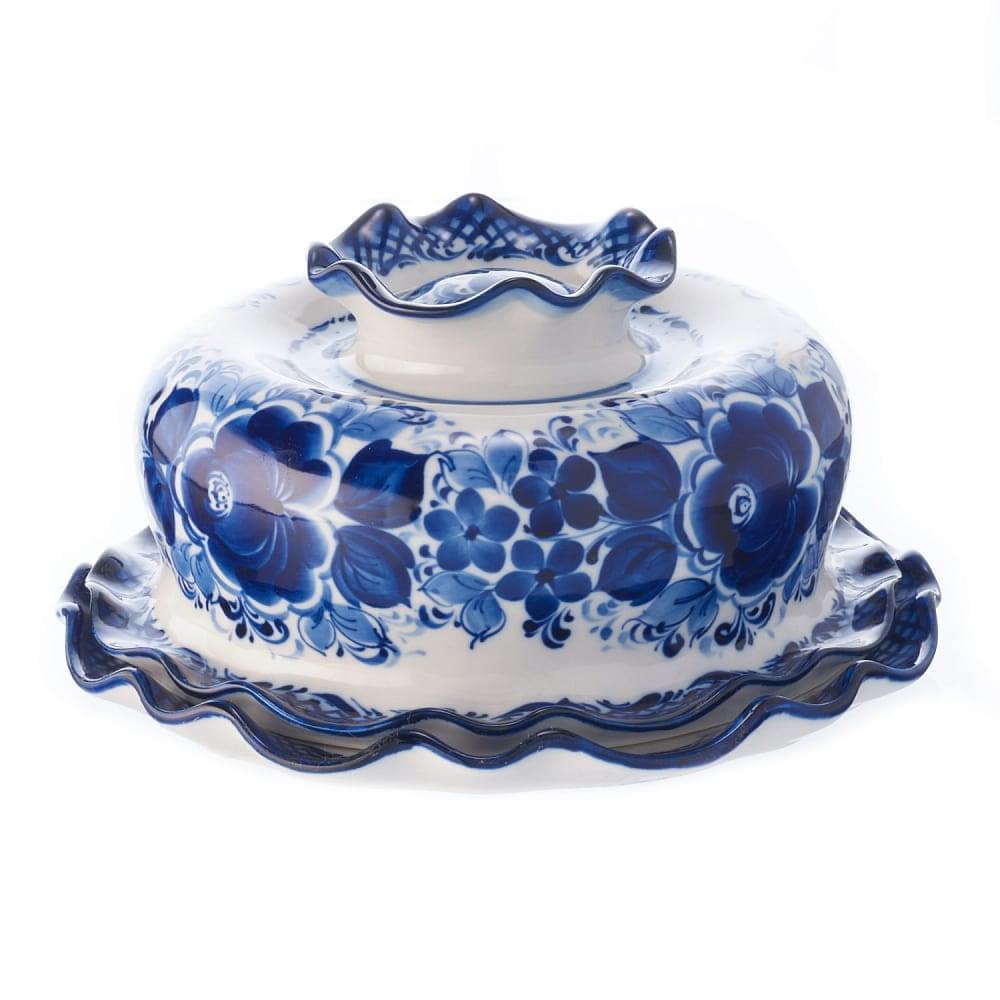 Фарфоровая масленка «Семейная» с росписью Гжель. 8х17 - интернет магазин Русь Велика я фото 3