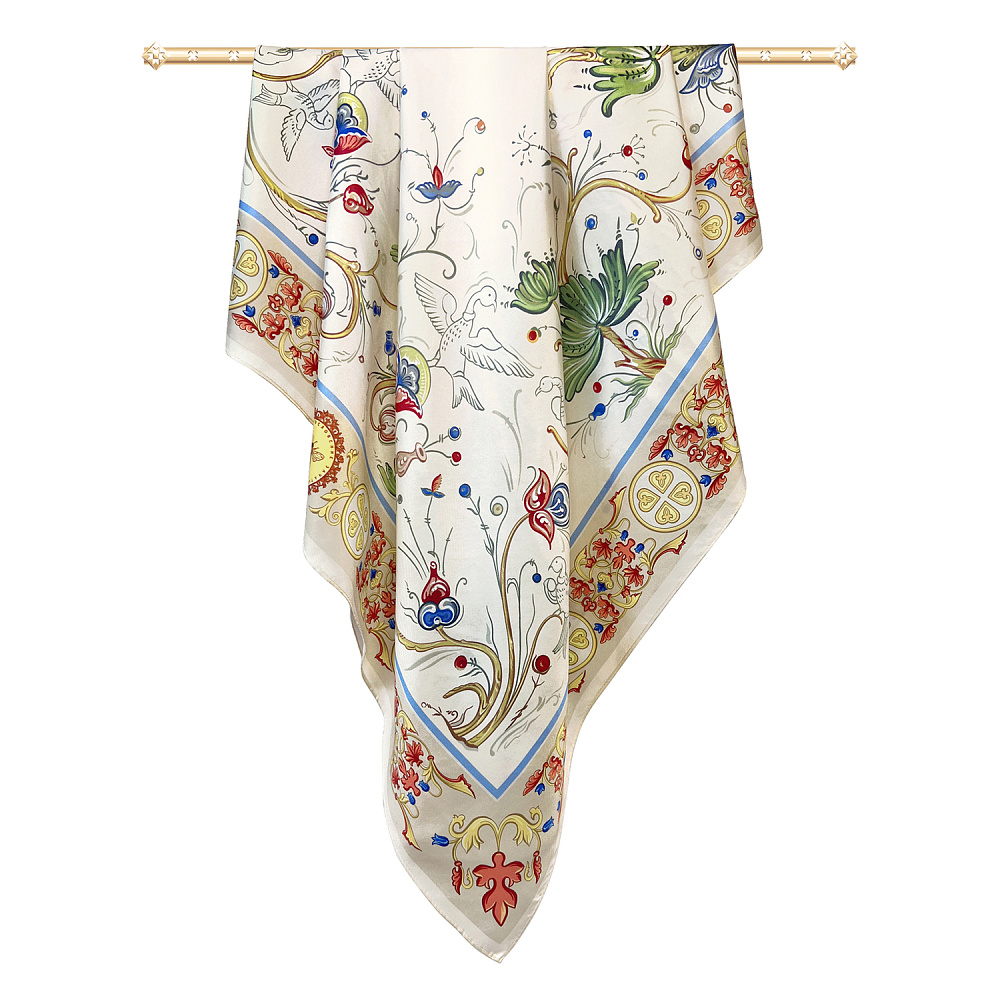 Платок шелковый «Зачатьевская монастырская роспись» 90х90 см - интернет магазин Русь Велика я фото 4