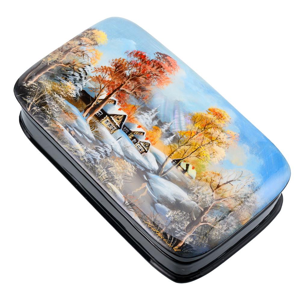 Шкатулка с художественной росписью «Зима в деревне» - интернет магазин Русь Велика я фото 1