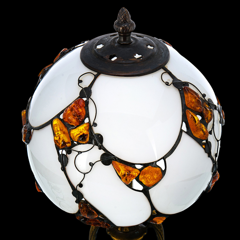 Настольная лампа из янтаря и бронзы. Высота 39 см - интернет магазин Русь Велика я фото 1