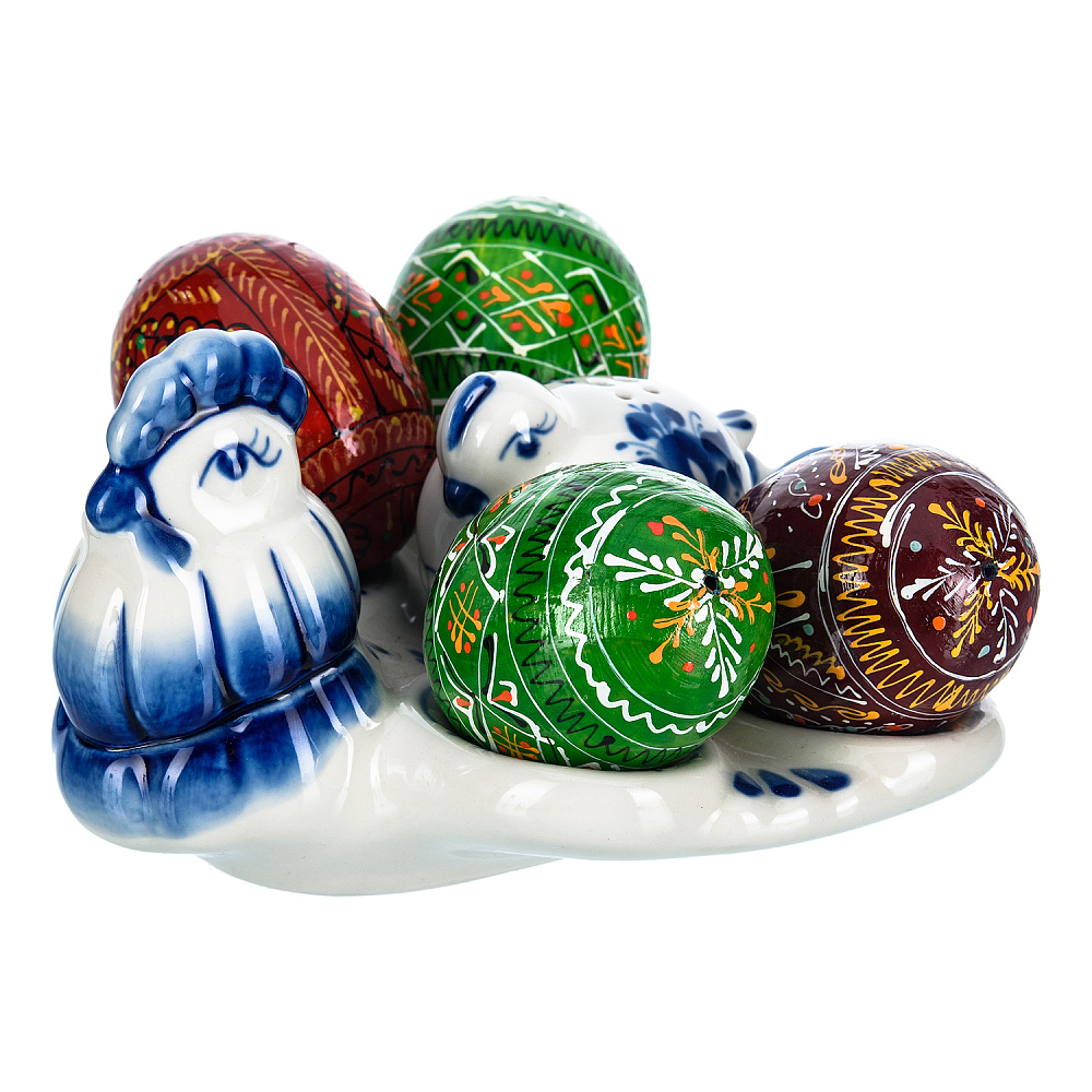 Пасхальница с солонкой «Петушок». Гжель - интернет магазин Русь Велика я фото 1