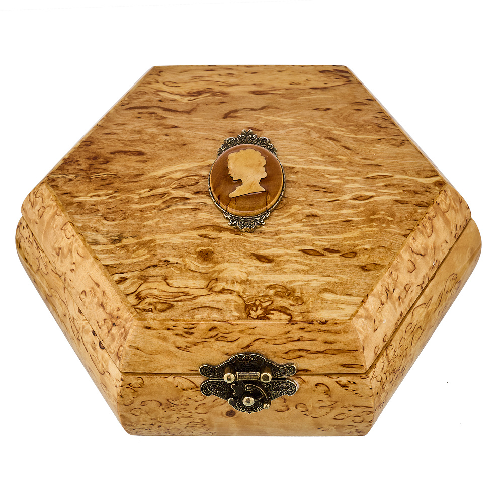 Шкатулка шестигранная из карельской березы «Камея» - интернет магазин Русь Велика я 