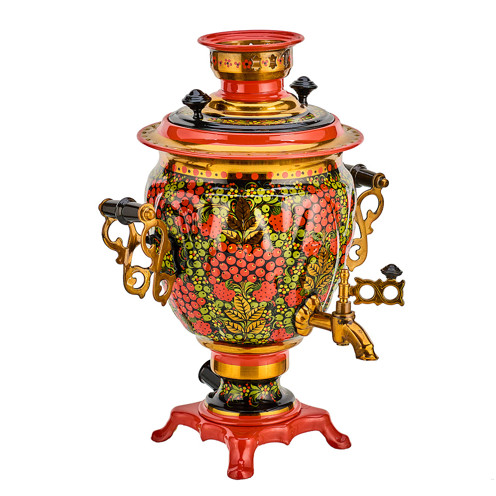 Самовар электрический 3 л с сервизом на 6 персон «Рябина». Хохлома - интернет магазин Русь Велика я фото 1