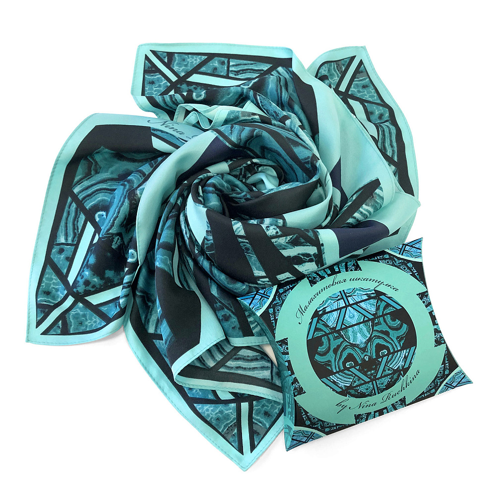 Платок шелковый «Малахитовая шкатулка» 90х90 см - интернет магазин Русь Велика я фото 1