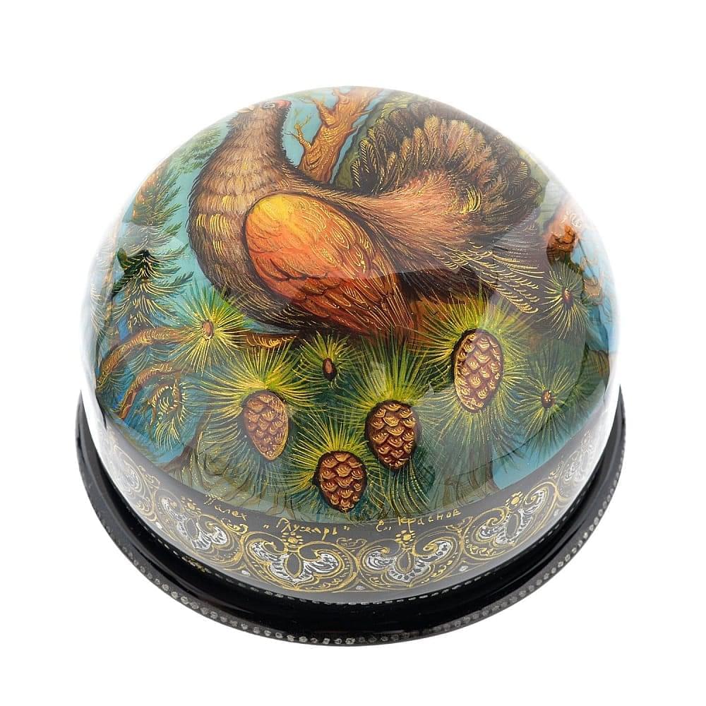 Лаковая миниатюра шкатулка для колец и запонок «Глухарь» Палех - интернет магазин Русь Велика я 