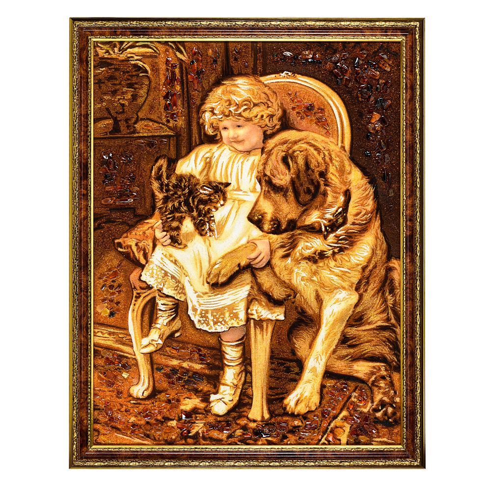 Картина янтарная «Верные друзья» 60х80 см - интернет магазин Русь Велика я 