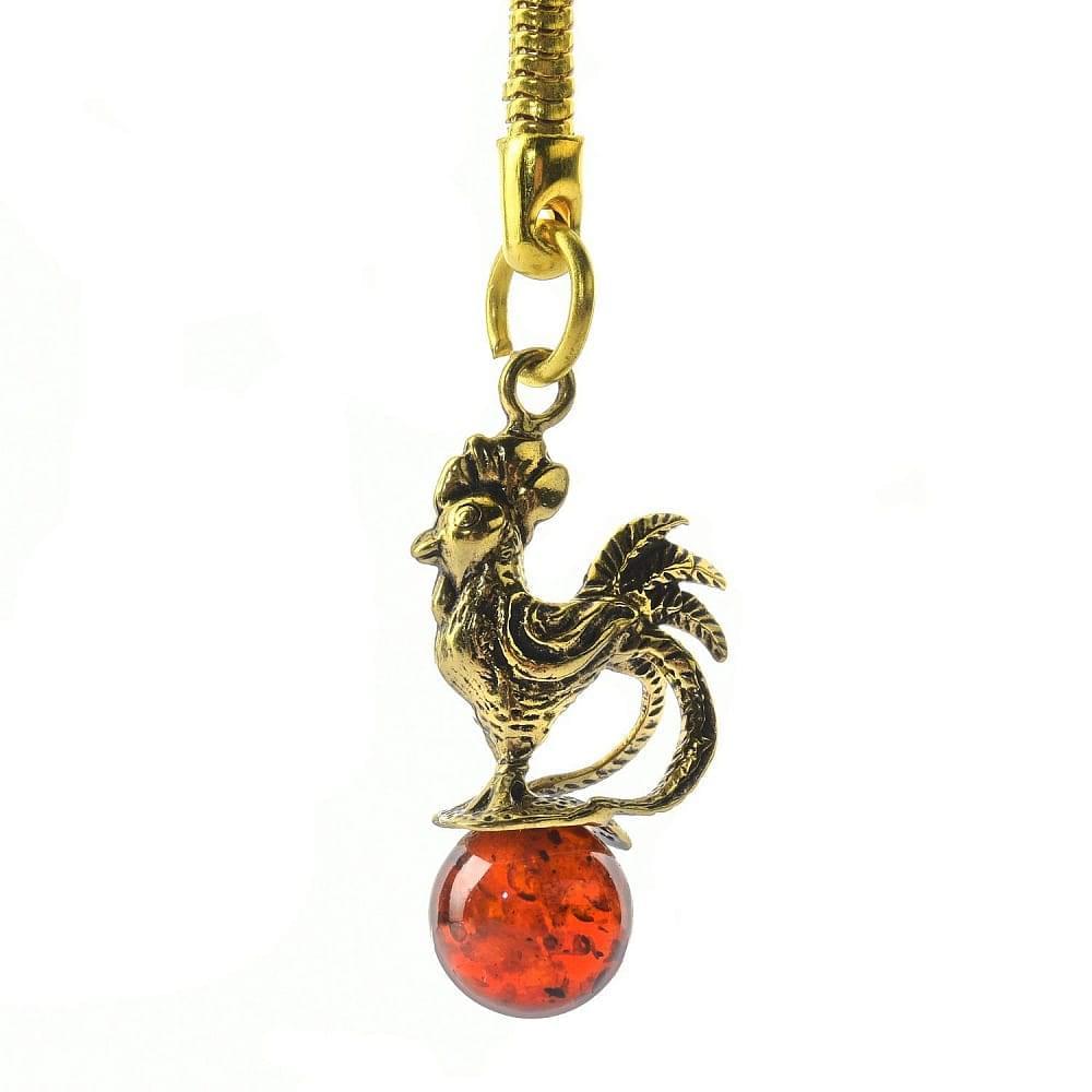 0036550-7.440 Сувенир БРЕЛОК ЗОЛОТОЙ ГРЕБЕШОК Латунь (вставка Янтарь) - интернет магазин Русь Велика я фото 1