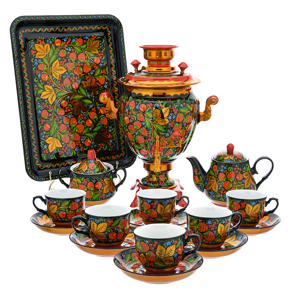 Самовар электрический 3 л «Клубника». Хохлома - интернет магазин Русь Велика я 