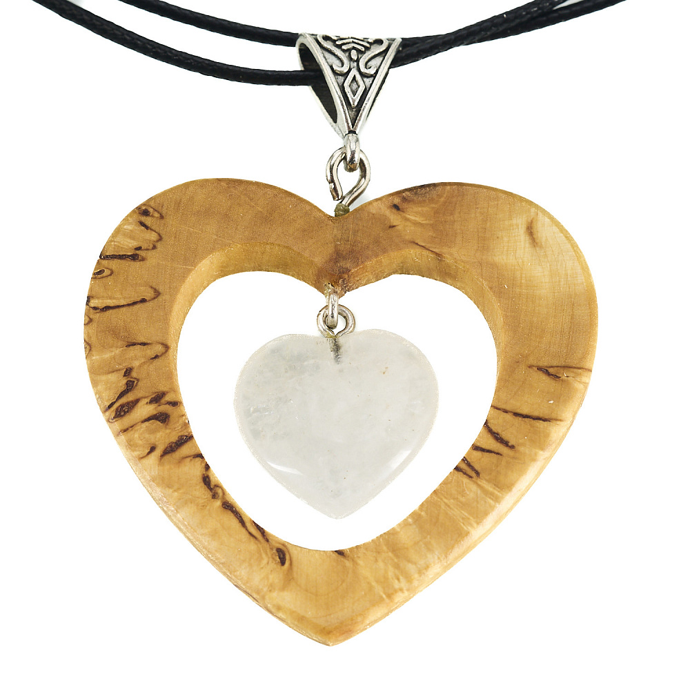 Кулон из карельской березы и горного хрусталя «Два сердца» - интернет магазин Русь Велика я фото 1