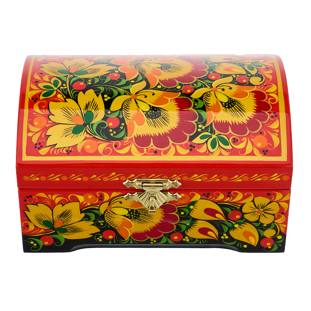 Деревянная шкатулка-сундучок «Цветы». Хохлома - интернет магазин Русь Велика я 