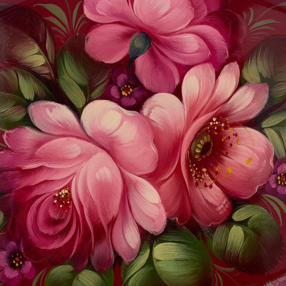 Поднос с авторской росписью «Цветы» 22х17 см - интернет магазин Русь Велика я фото 1