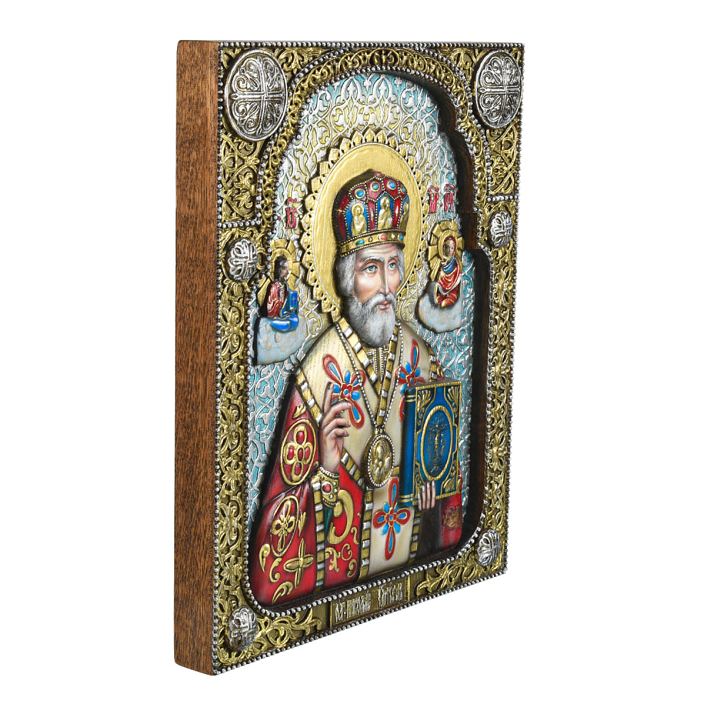 Панно деревянное резное «Николай Чудотворец» 28х35 см - интернет магазин Русь Велика я фото 2