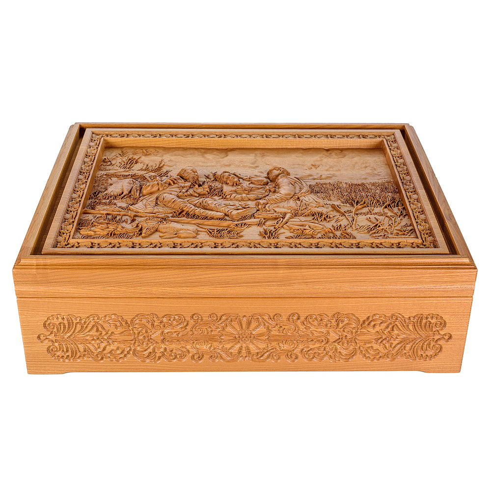 Русское лото в резной шкатулке из ясеня «Охотники на привале» - интернет магазин Русь Велика я фото 2