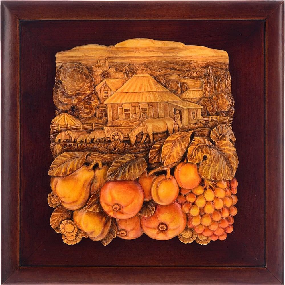 Панно из дерева «Кубанский пейзаж» резное 36 х 36 см - интернет магазин Русь Велика я 