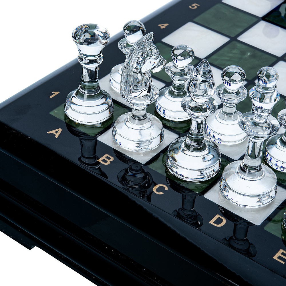 Шахматы с перламутром и стеклянными фигурами 45х45 см - интернет магазин Русь Велика я фото 4