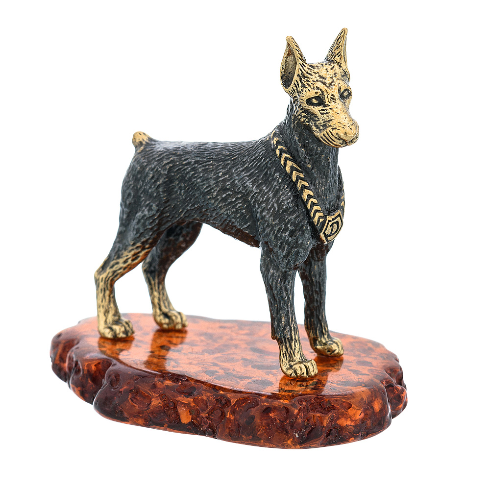 Статуэтка с янтарем «Собака Доберман» - интернет магазин Русь Велика я фото 1