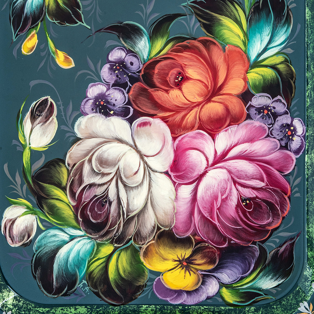 Поднос с авторской росписью «Цветы» 37х27 см - интернет магазин Русь Велика я фото 1