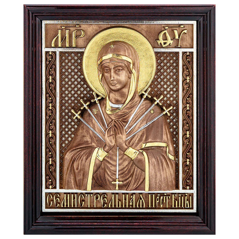 Икона в киоте «Божья Матерь Семистрельная» 33х39 см - интернет магазин Русь Велика я 