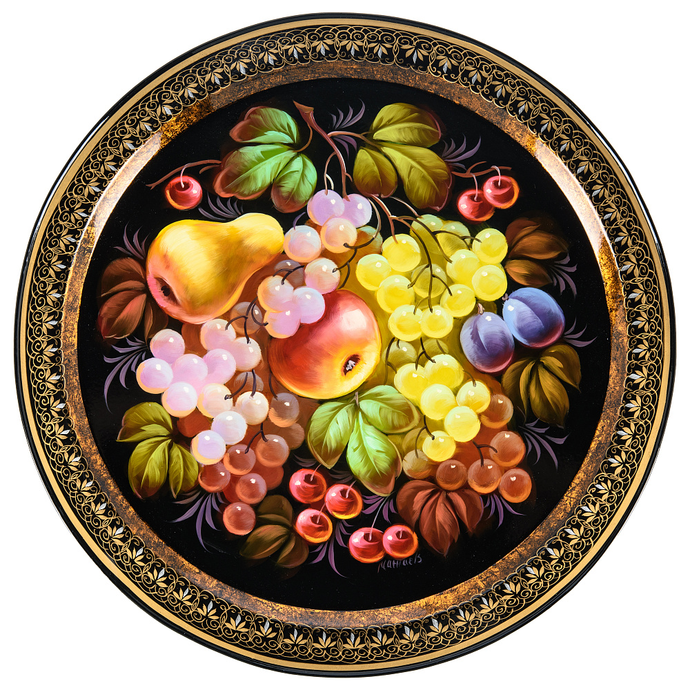 Поднос с авторской росписью «Цветы» 44 см - интернет магазин Русь Велика я 